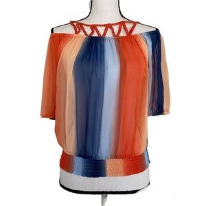 Lulumari Sheer Rainbow Off Shoulder Blouse New Size Medium